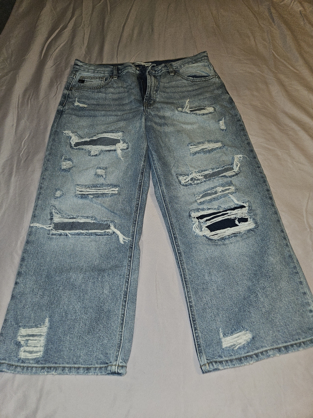 KanCan Light Blue Distressed Wide-Leg Jeans